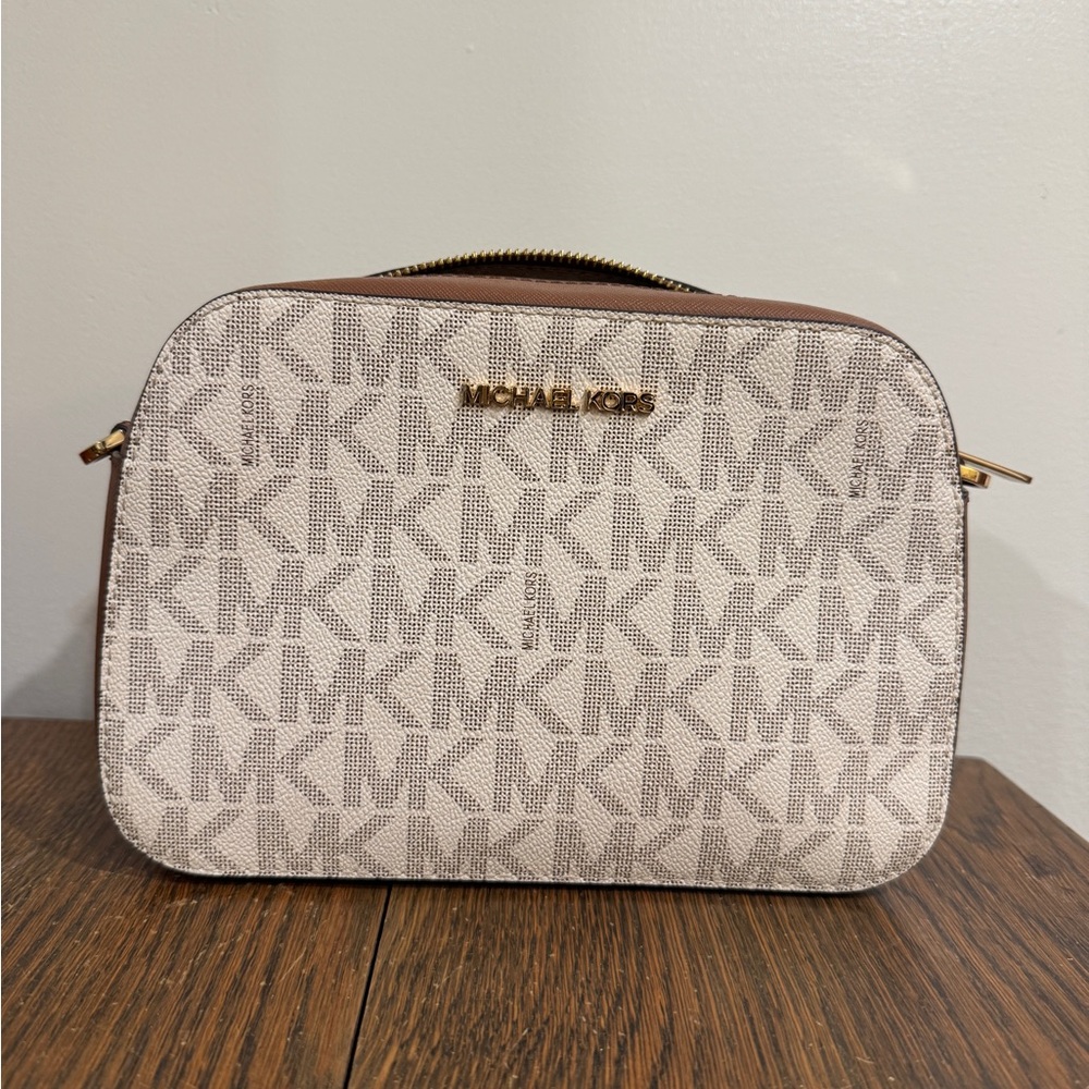 Michael Kors Cream and Brown Crossbody Bag